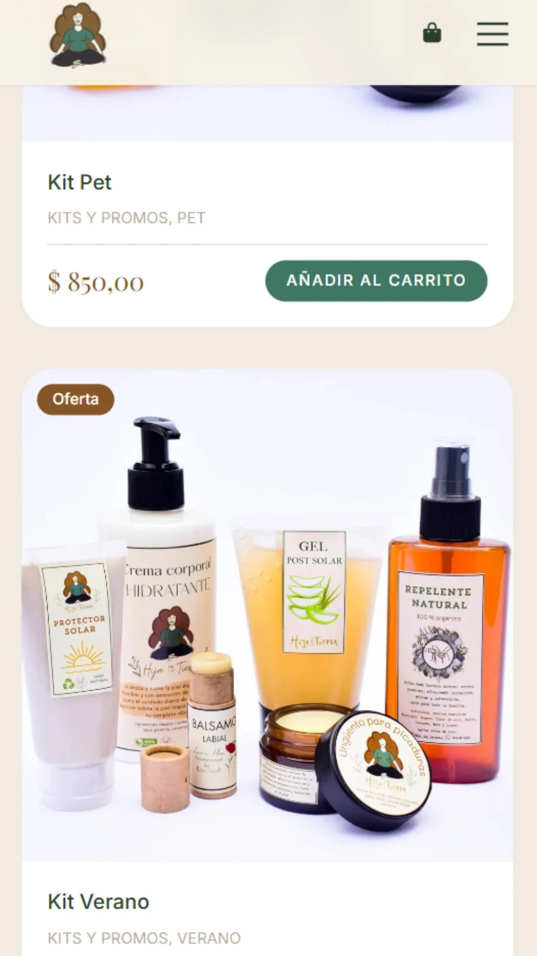 Galería de productos de Hija de la Tierra vista desde un dispositivo móvil