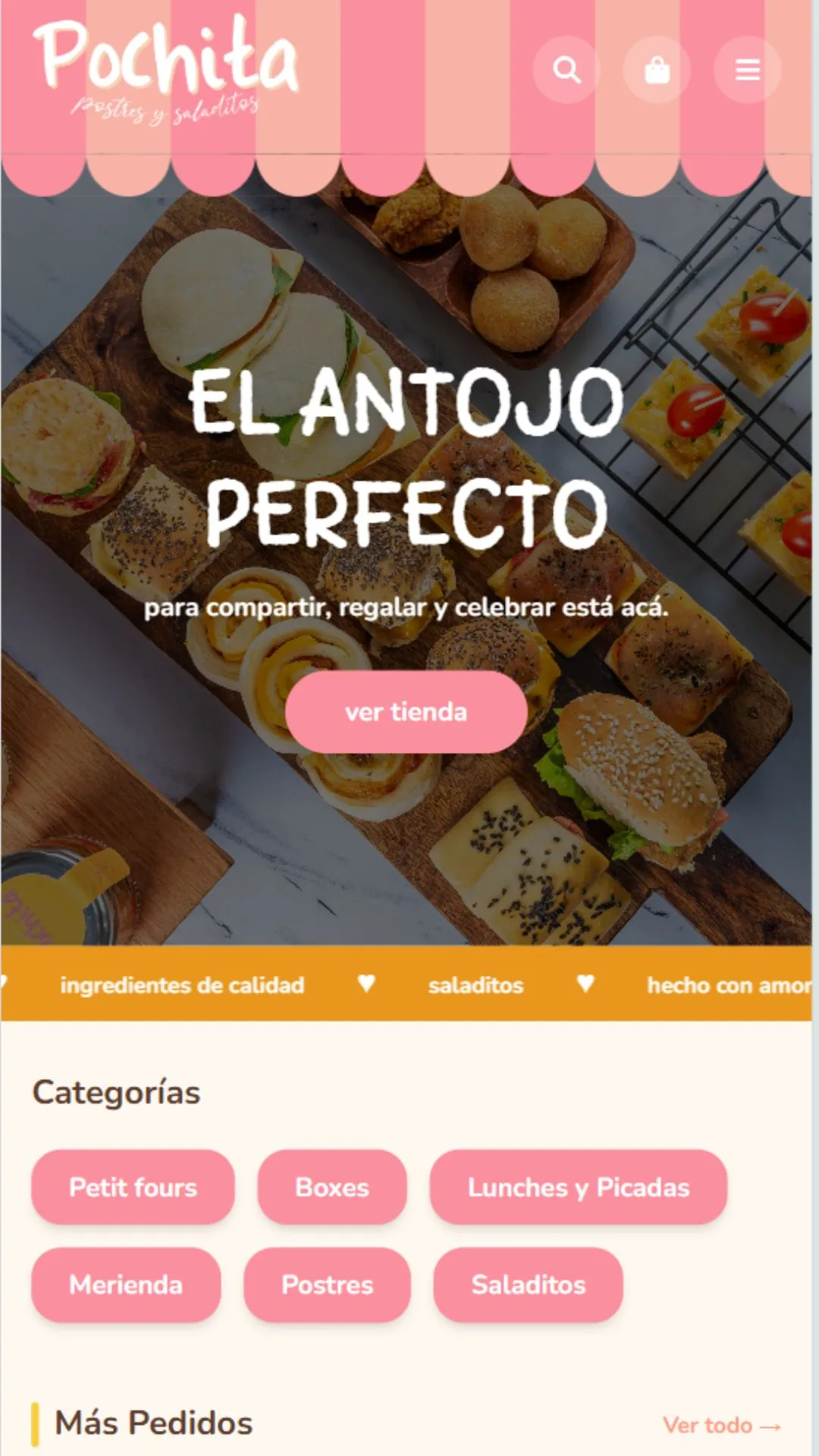Home de Pochita optimizada para móvil, tienda WooCommerce mobile-first