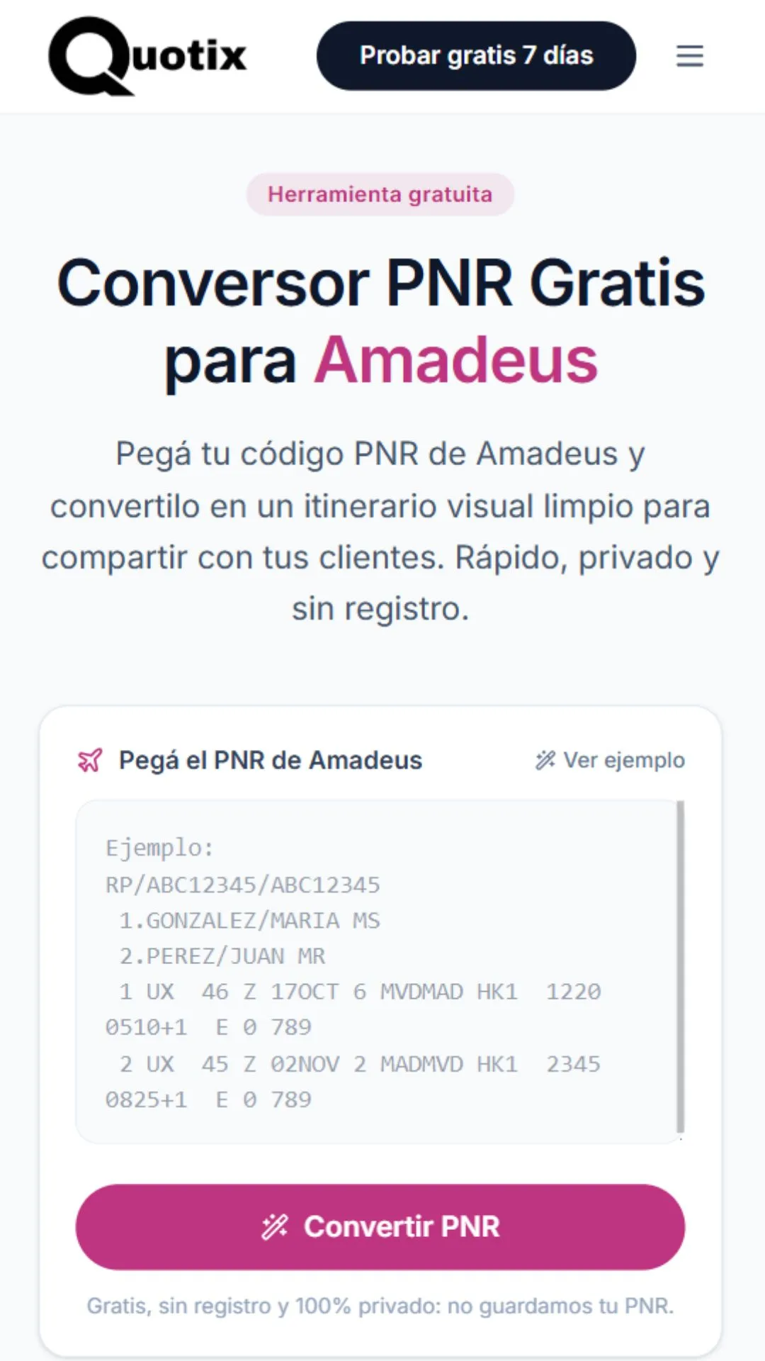 Parser de PNR en móvil, ejemplo de aplicación web a medida para Quotix