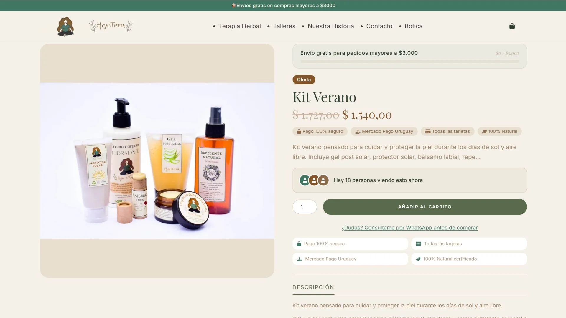 Hija de la Tierra — página de producto de la botica herbal artesanal en Uruguay