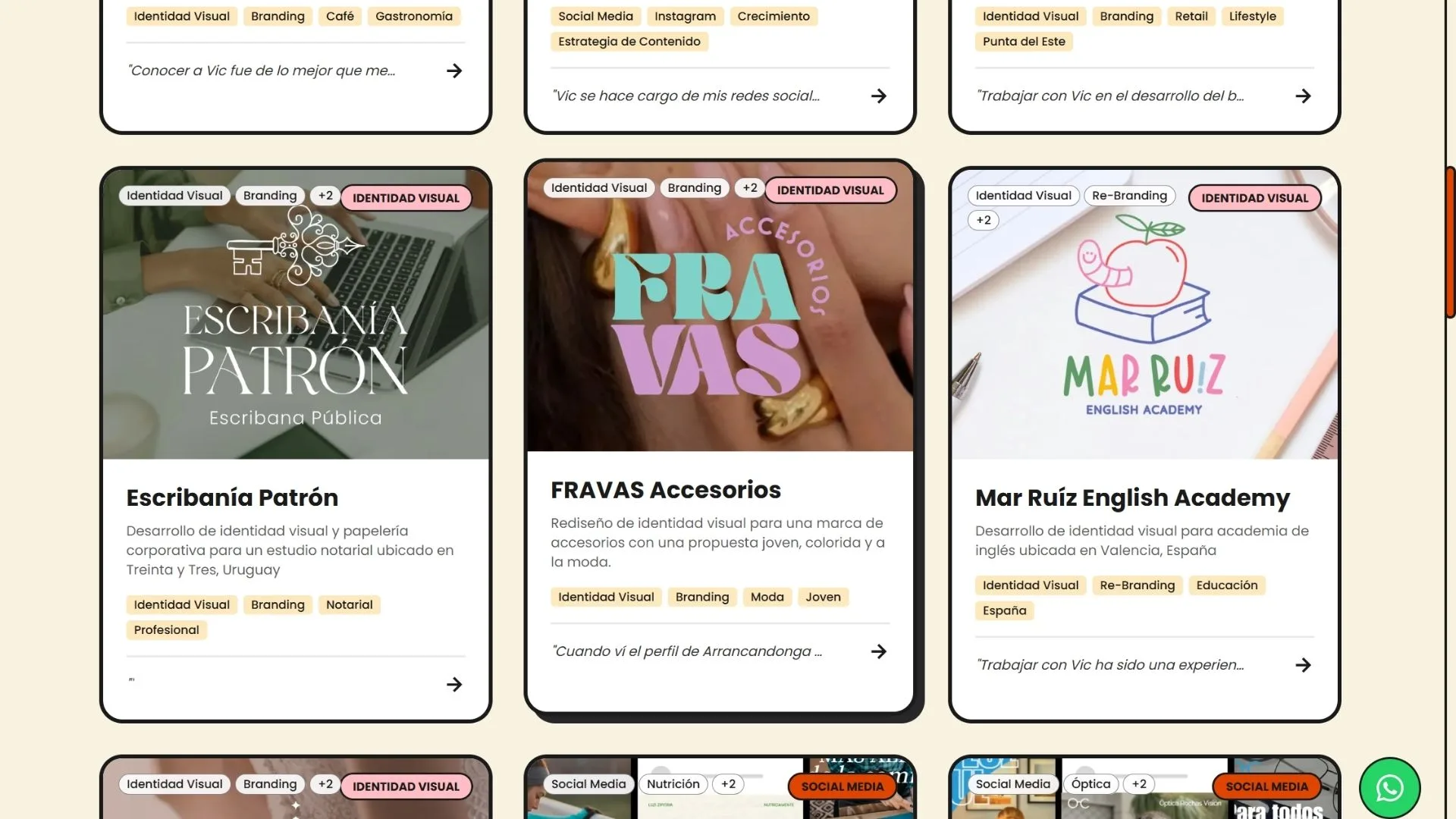 Otra vista del portfolio de Arrancandonga mostrando proyectos de branding